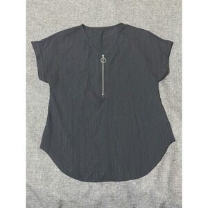 Unbranded Women's Small Blouse Black Ribbed O-Ring Quarter Zip Short Sleeve